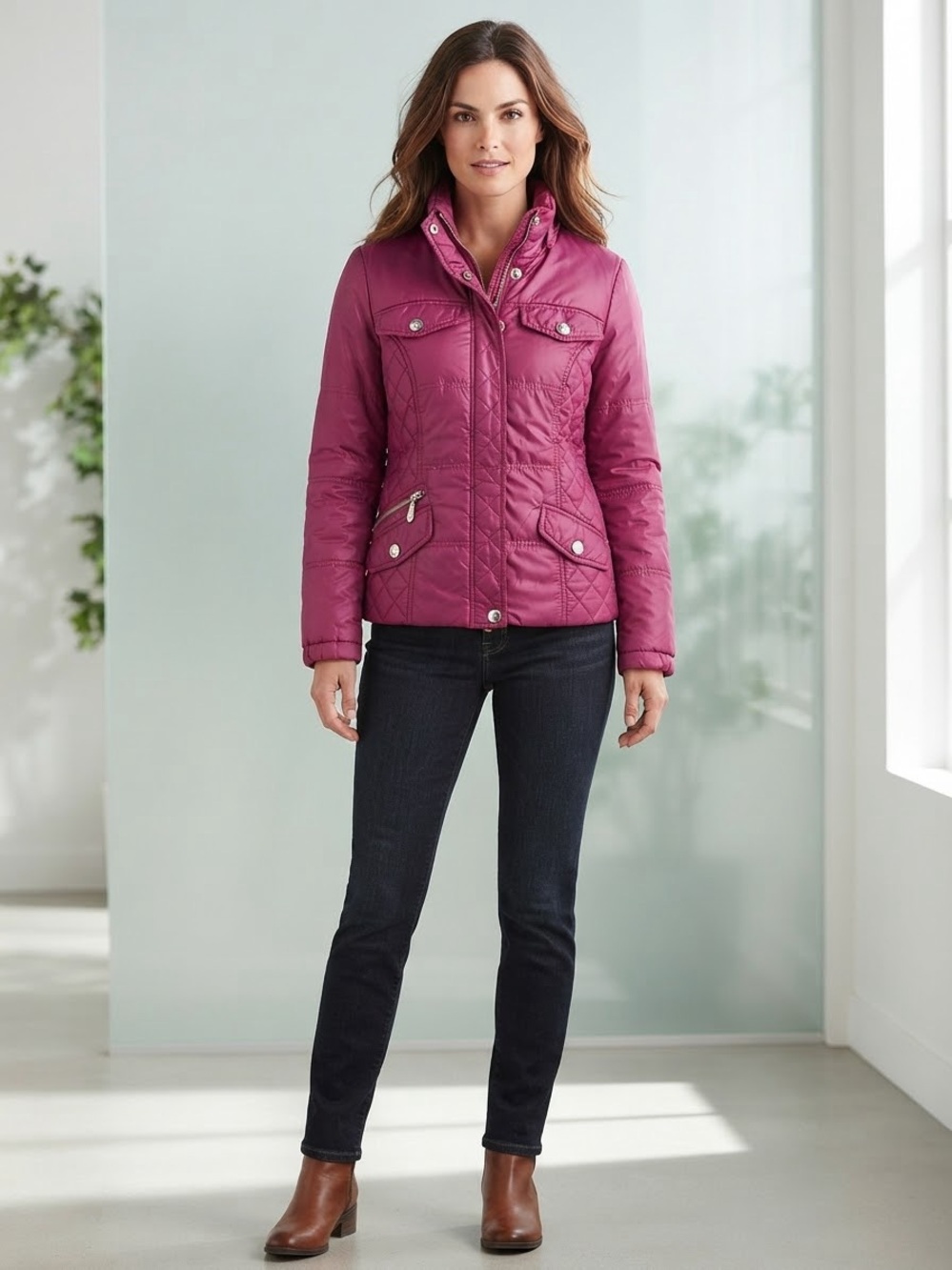 Women's Quilted Puffer Jacket in Berry Western Export
